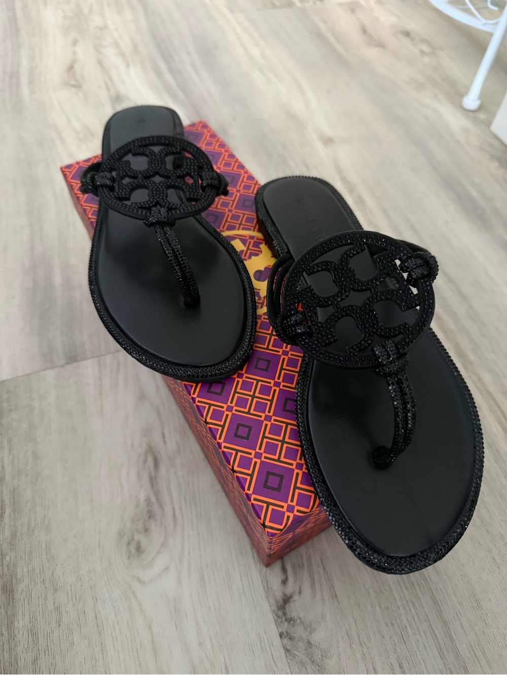 Black Women’s Logo Medallion Toe-Post Sandals